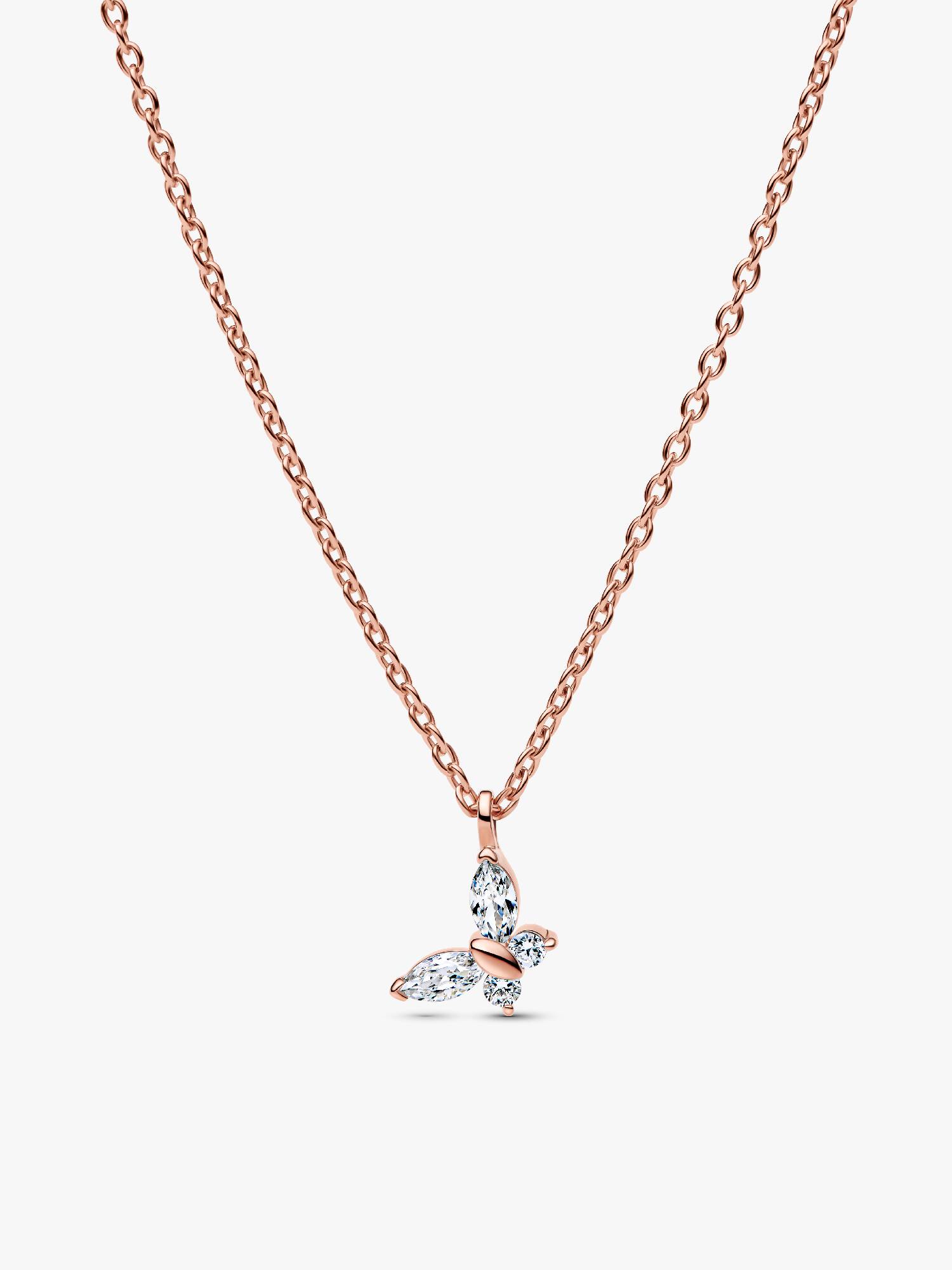 Butterfly 14k rose gold-plated collier with clear cubic zirconia
