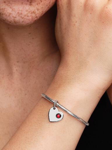 January Engravable Heart Red Stone Dangle Charm