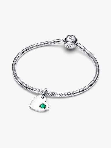 May Engravable Heart Green Stone Dangle Charm