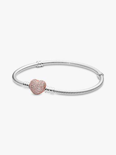 Pavé Heart Clasp Snake Chain Bracelet