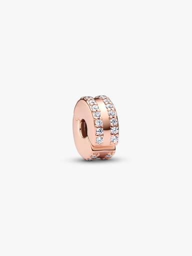 14k rose gold-plated clip with clear cubic zirconia and silicone grip