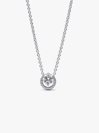 Sparkling Round Halo Pendant Collier Necklace