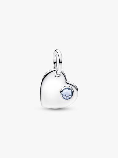 March Engravable Heart Aqua Blue Stone Dangle Charm