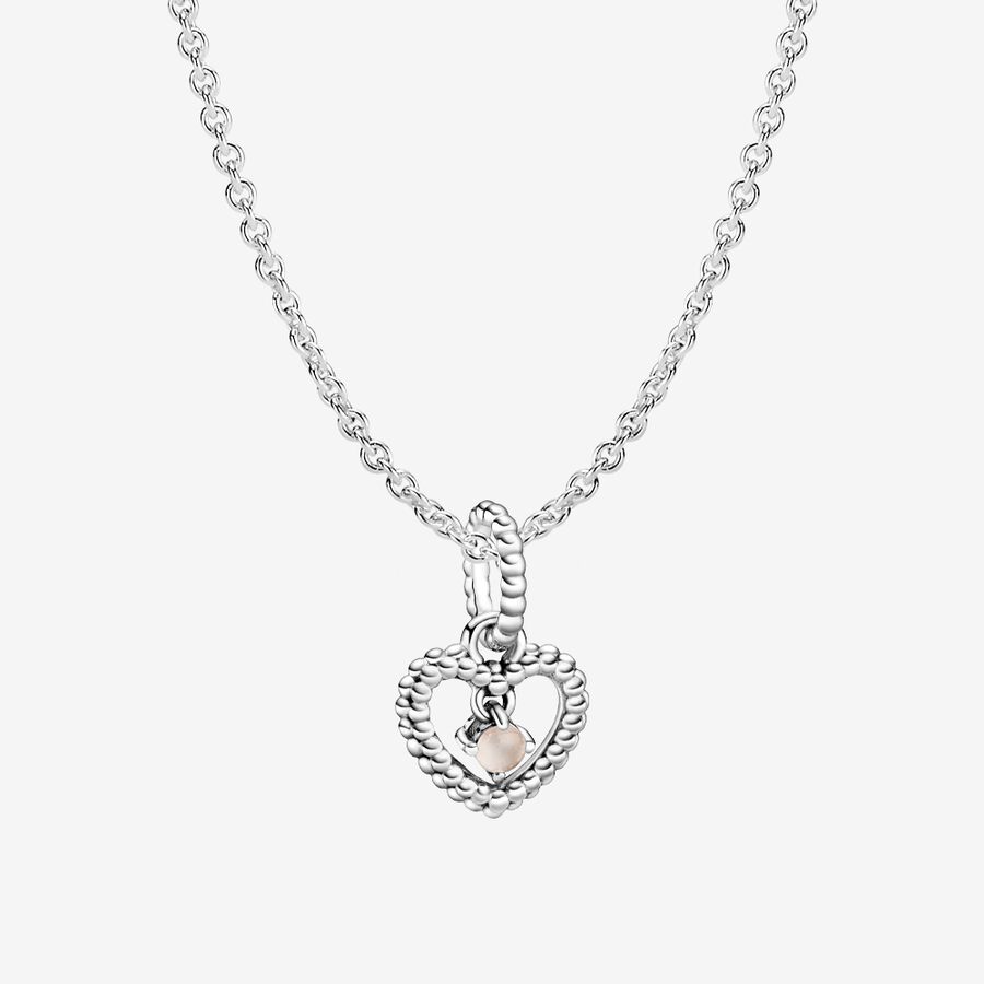 June Hearts Birthstone with Man-Made Misty Rose Crystal Necklace Set image number 0