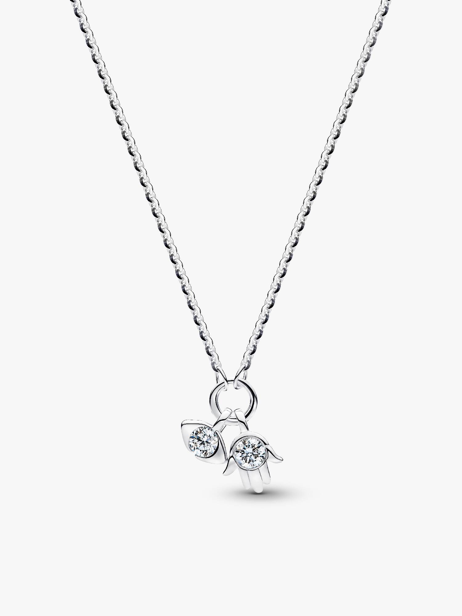 Sterling Silver Lab-Grown Diamond Evil Eye & Hamsa Hand Dangle Pendant Necklace