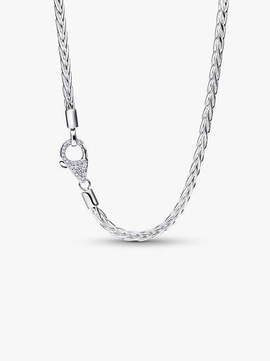 Pavé Clasp Foxtail Chain Charm Necklace