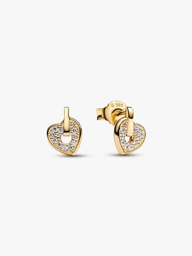 14k Gold Lab-grown Diamond Pavé Heart Stud Earrings