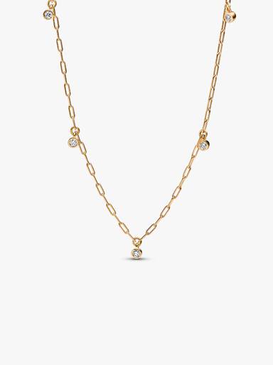 Pandora Era Bezel Lab-Grown Diamond Dangle Station Paperclip Chain Necklace