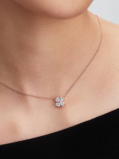 Clover 14k rose gold-plated collier with clear cubic zirconia