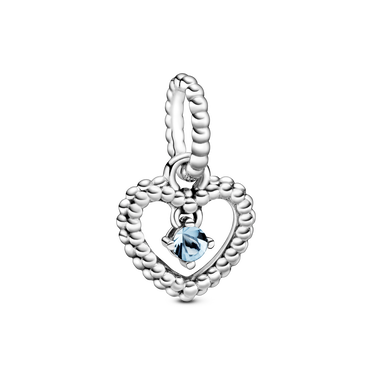 March Aqua Blue Heart Hanging Charm with Man-Made Water Blue Crystal