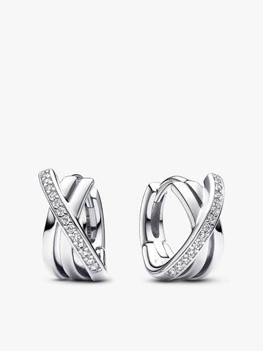 Silver Sparkling Hoop Earrings Set