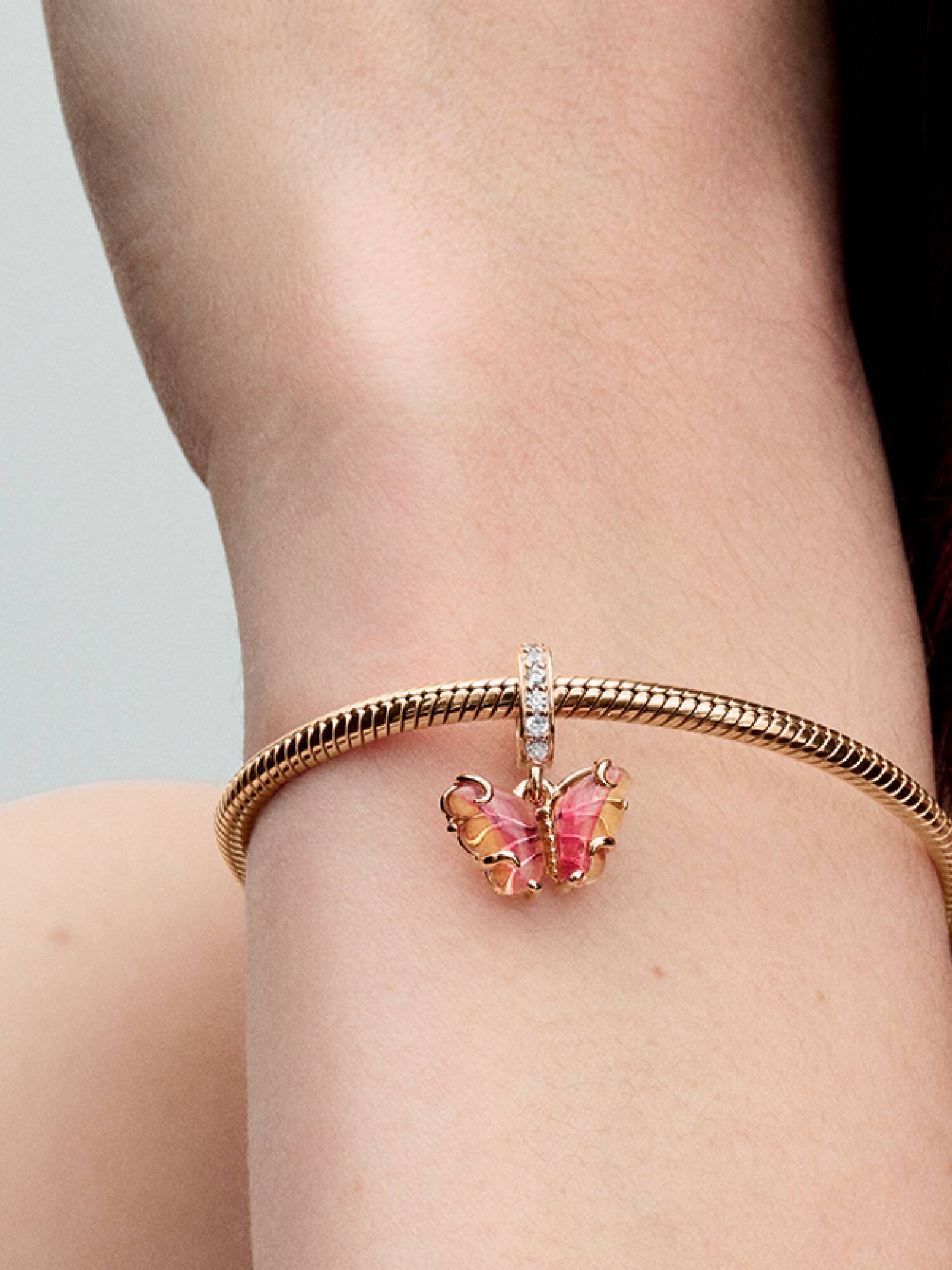 Pink & Yellow Murano Glass Butterfly Dangle Charm
