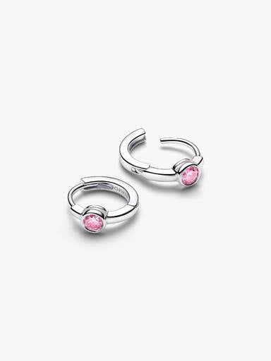 Pandora Era Bezel Sterling Silver Pink Lab-grown Diamond Huggie Earrings