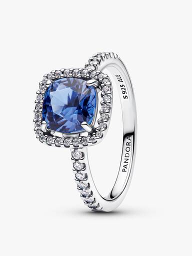 Sparkling Square Blue Halo Statement Ring