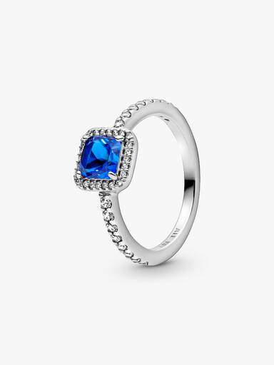 Blue Square Sparkle Halo Ring