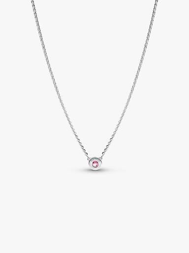 Pandora Era Bezel Sterling Silver Pink Lab-grown Diamond Pendant Necklace