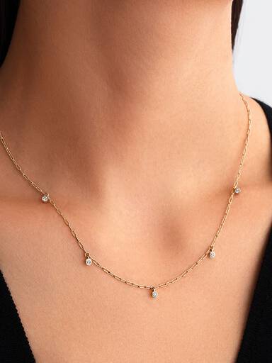 Pandora Era Bezel Lab-Grown Diamond Dangle Station Paperclip Chain Necklace
