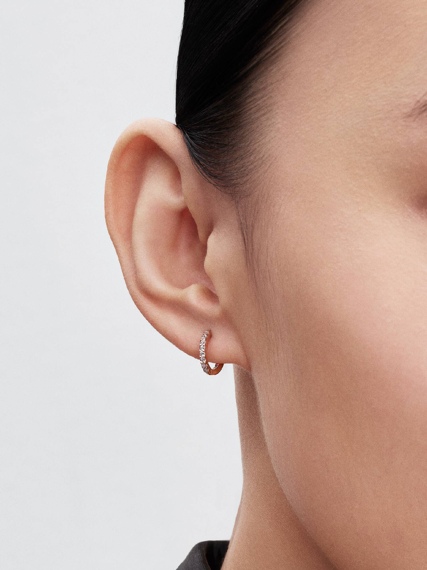 14k rose gold-plated hoop earrings with clear cubic zirconia