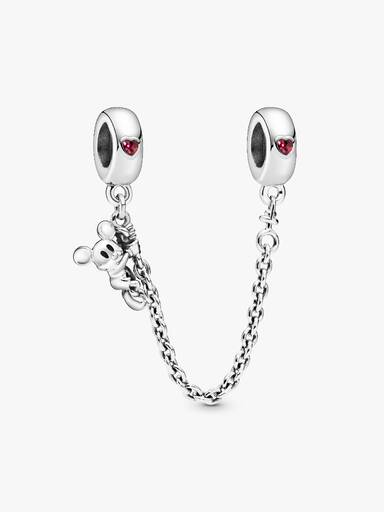 Disney Mickey silver safety chain with red cubic zirconia