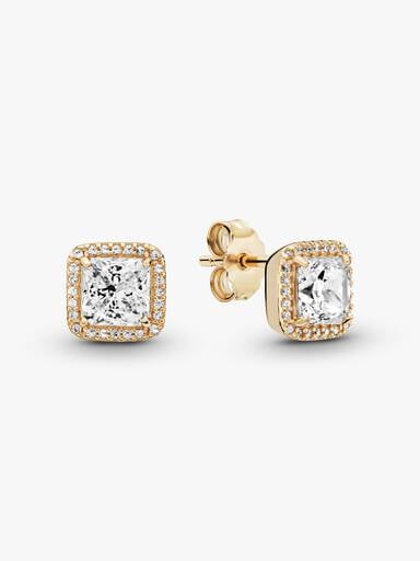 Square Sparkle Halo Stud Earrings