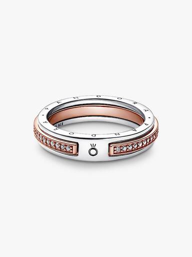Pandora Signature Two-Tone Logo & Pavé Ring