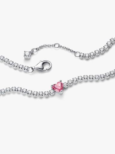 Pink Sparkling Heart Tennis Bracelet