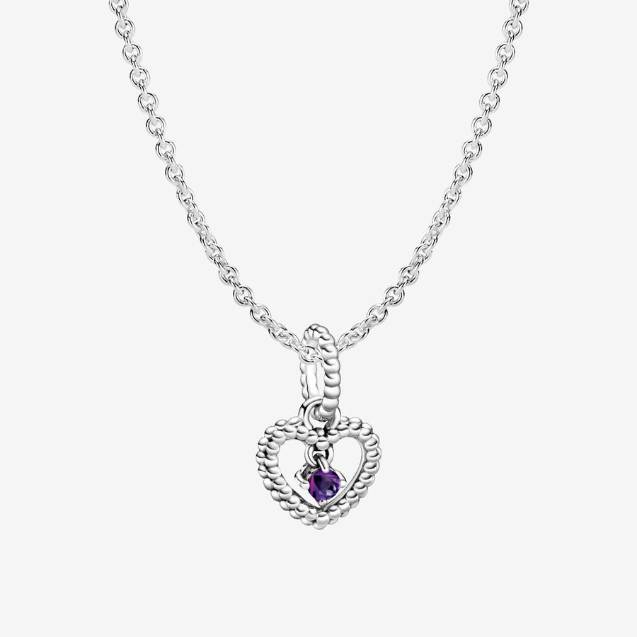 February Hearts Man-Made Purple Crystal Birthstone Necklace Set image number 0