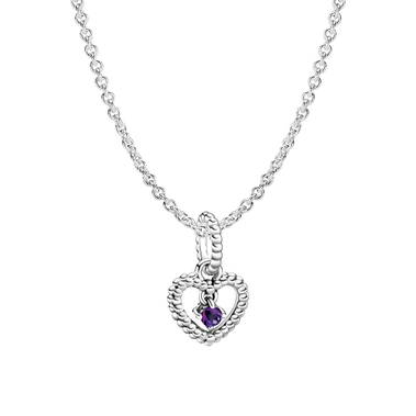 February Hearts Man-Made Purple Crystal Birthstone Necklace Set