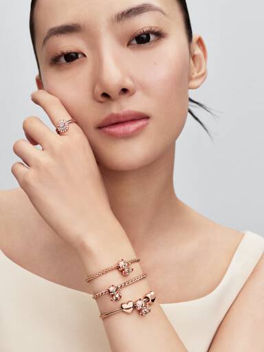 Celestial sun 14k rose gold-plated ring with clear cubic zirconia