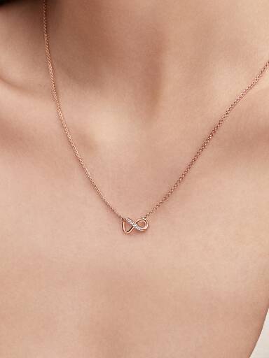 Infinity 14k rose gold-plated collier with clear cubic zirconia