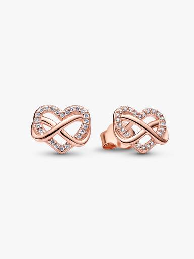 Infinity heart 14k rose gold-plated stud earrings with clear cubic zirconia