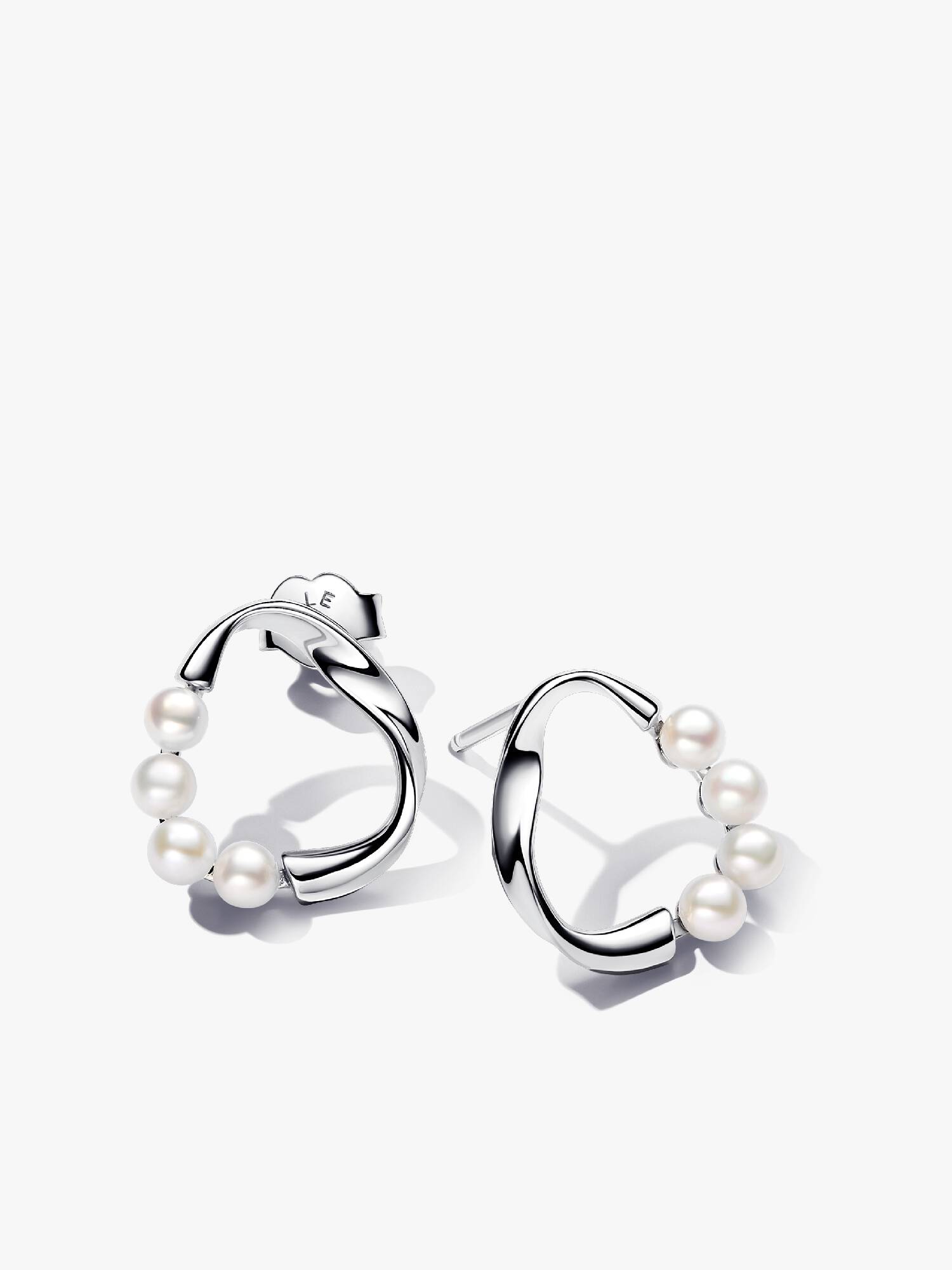 Organically Shaped Circle & Treated Freshwater Cultured Pearls Stud Earrings