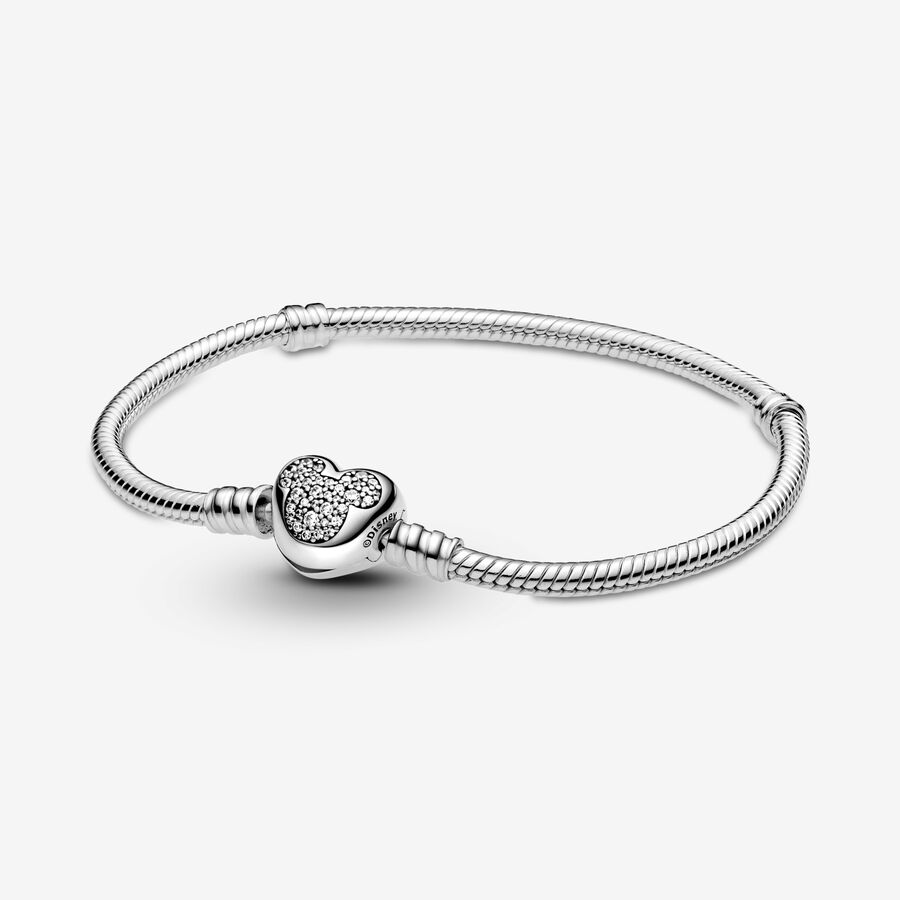 Disney Pandora Moments Mickey Mouse Heart Clasp Snake Chain Bracelet image number 0