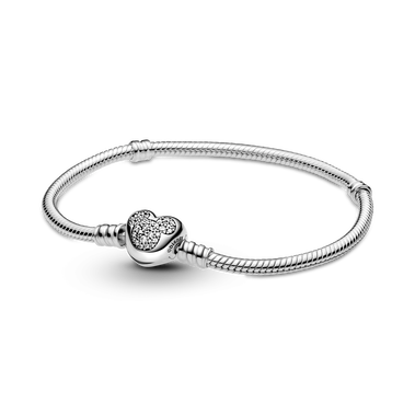 Disney Pandora Moments Mickey Mouse Heart Clasp Snake Chain Bracelet