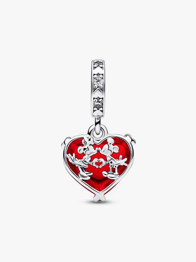 Disney Mickey & Minnie Mouse Kiss Red Murano Glass Dangle Charm