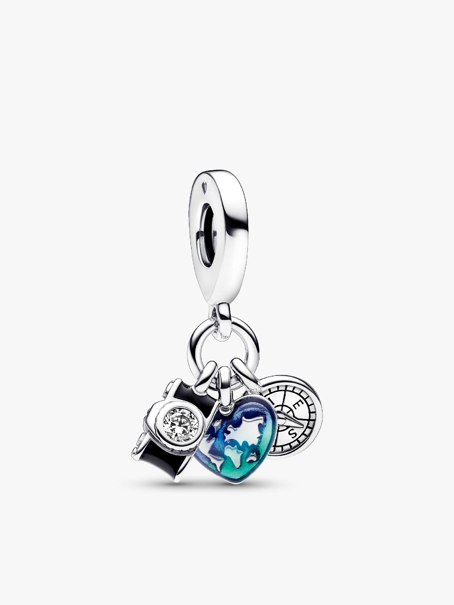 Camera, Heart & Compass Triple Dangle Charm
