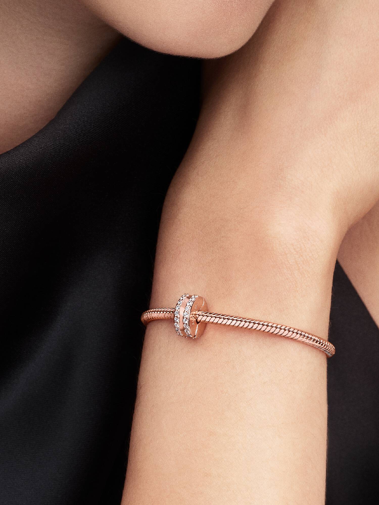 14k rose gold-plated clip with clear cubic zirconia and silicone grip