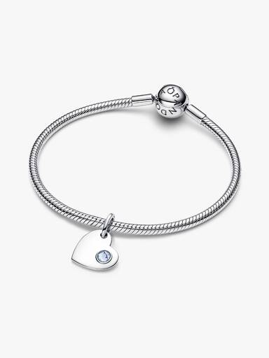 March Engravable Heart Aqua Blue Stone Dangle Charm