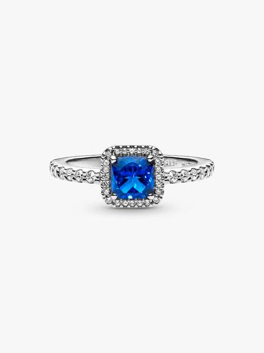 Blue Square Sparkle Halo Ring