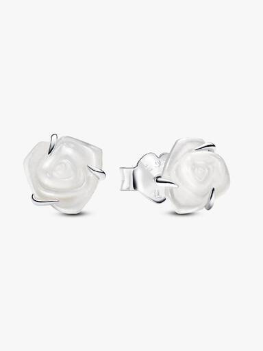 White Rose in Bloom Stud Earrings
