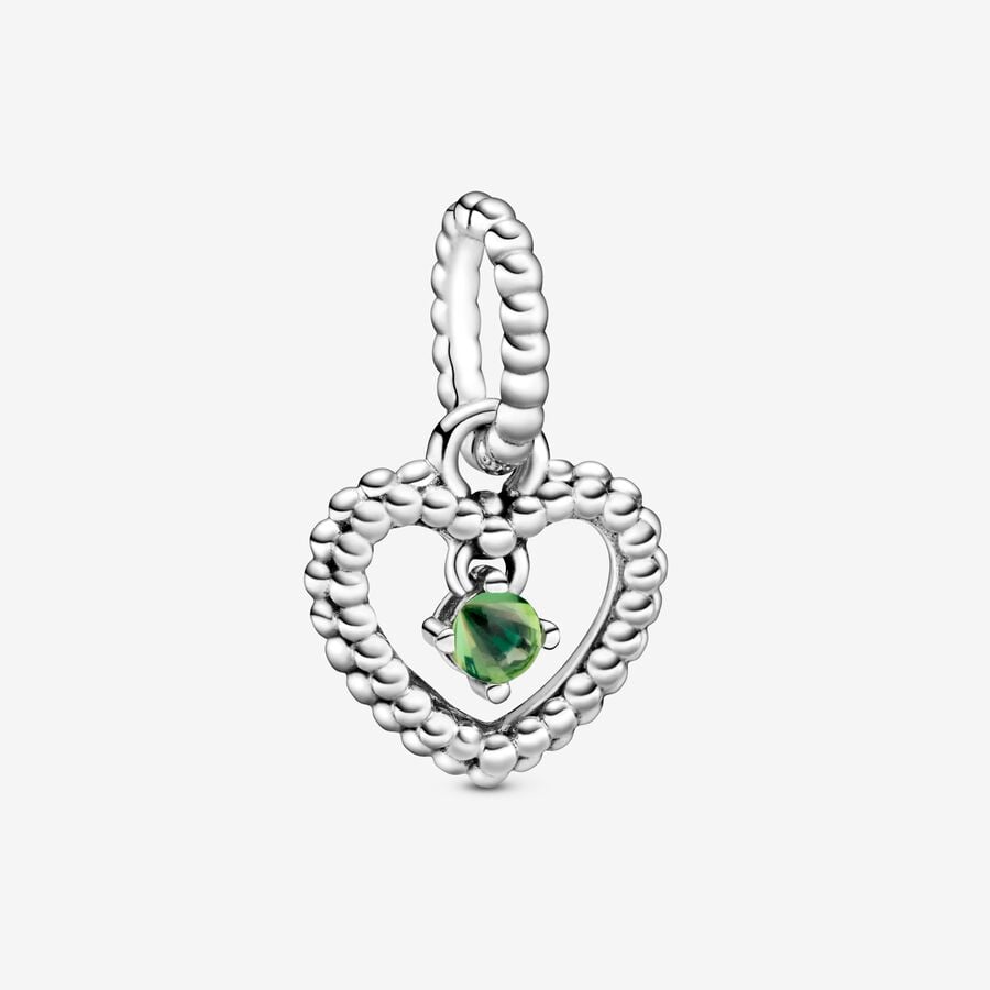 August Spring Green Heart Hanging Charm with Man-Made Spring Green Crystal image number 0