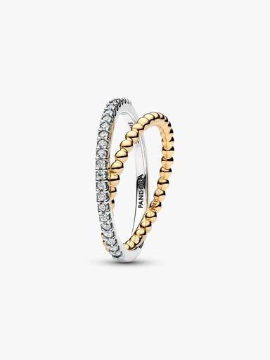 Crossover Beads & Pavé Double Band Ring
